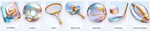 Icons for Live Betting, Football, Tennis, Table Tennis, Basketball, Ice Hockey, and American Football